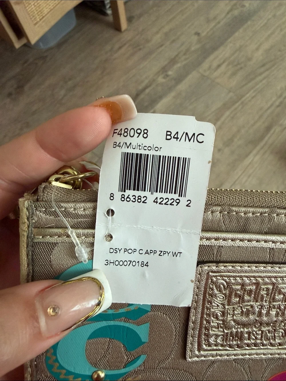 Coach Taupe Signature Canvas Wristlet with Turquoise, Pink & Yellow Accents
